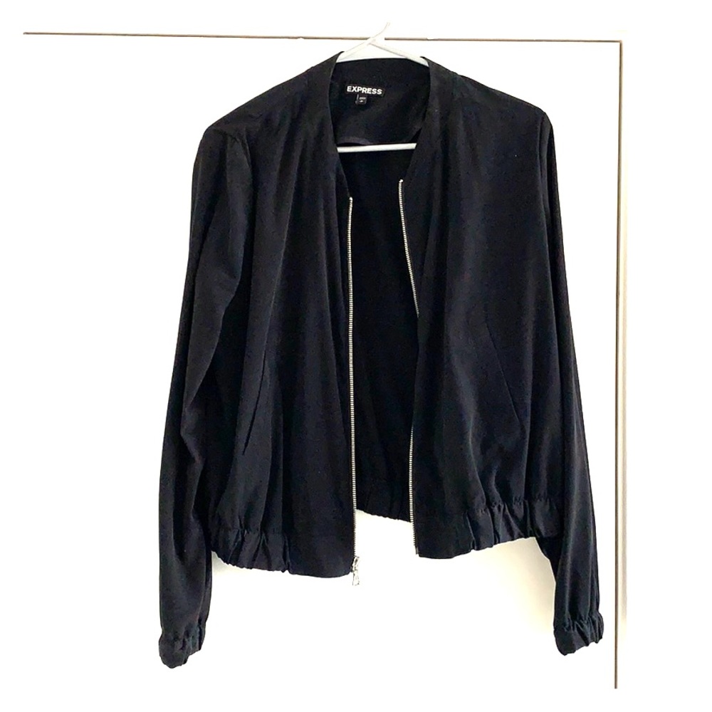 Black Zip Up Bomber Jacket